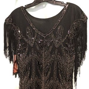 💃 Black dress sequin bead flapper dance fringe
